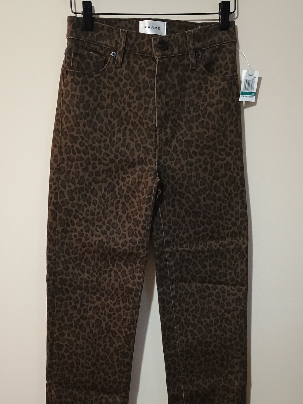 NWT FRAME Le Sleek High-Rise Straight Leg Jeans Leopard Size 24